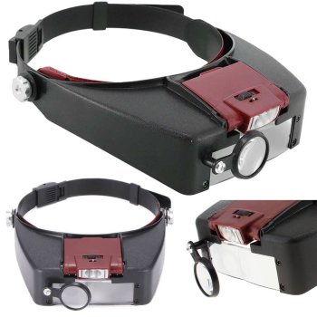 Headband Magnifier with 2 LED Lights and 4 Lenses 1.5x 3x 8.5x 10x