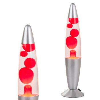 Lava lamp night light with liquid wax, silver, 34.5 cm