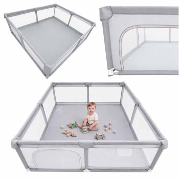 Foldable Baby Playpen - Play Area, 180x200 cm, Grey