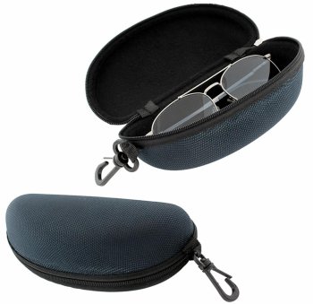 Hard Shell Glasses Case with Zipper and Clip, Navy Blue