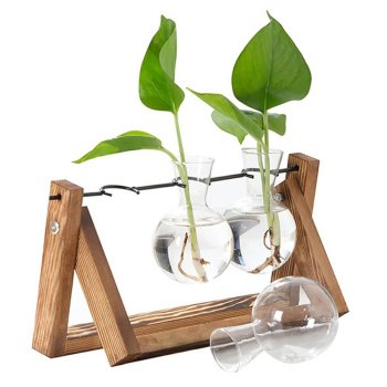Гидропонная ваза с 3 колбами на деревянной подставке