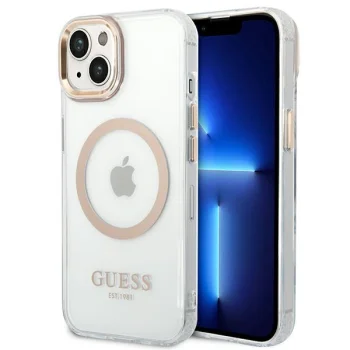 Guess Metal Outline MagSafe Case for iPhone 14 Plus - Clear/Gold
