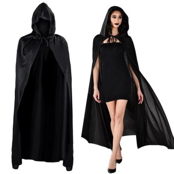 Long Hooded Halloween Cape for Cosplay and Costumes, Black
