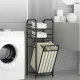 Narrow Laundry Basket with 2 Shelves 54L, Black Frame, Beige