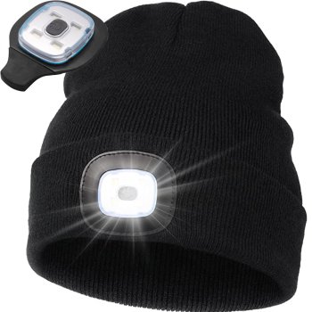 LED Beanie Hat with Light, USB Rechargeable, 3 Light Modes, Black