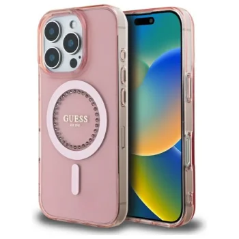 Guess iPhone 16 Pro Case IML Rhinestones MagSafe, Pink