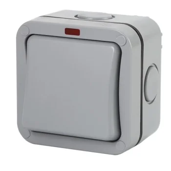 Drėgmei atsparus jungiklis, 1 klavišo, IP66, 16A, 250V, pilkas/baltas