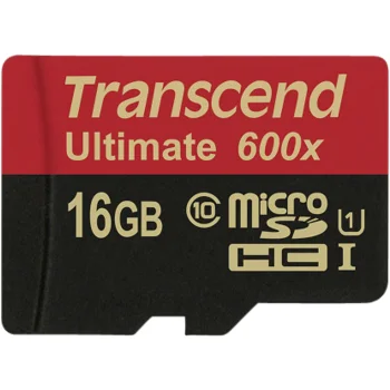 Transcend microSDHC 16GB Class 10 UHS-I U1 600x Memory Card with SD Adapter