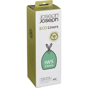Joseph Joseph IW5 40L Recycled Bin Liners with Drawstring, 20 Pack, Grey