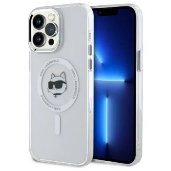 Karl Lagerfeld iPhone 14 Pro Max Case IML Metal Choupette Head MagSafe, White