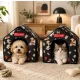 Foldable Dog and Cat House Bed with Removable Mat L, Black