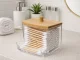 Bathroom Organizer and Cotton Bud Holder with Wooden Lid
