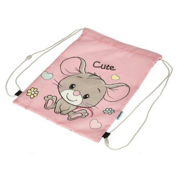Drawstring bag for shoes or sportswear, mouse design, pink