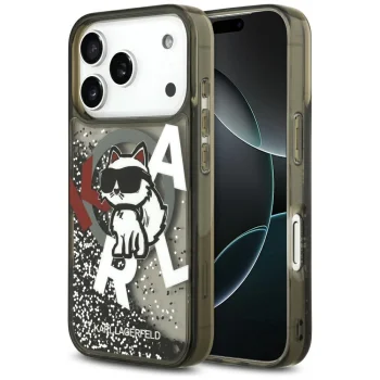 Karl Lagerfeld iPhone 17 Pro Case Liquid Glitter Choupette Logo MagSafe, Black