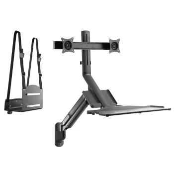 Maclean MC-633 Wall Mount Sit-Stand Workstation for 2 Monitors 17"-27", Keyboard & PC
