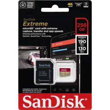 SanDisk Extreme microSDXC 256GB UHS-I U3 V30 A2 atminties kortelė