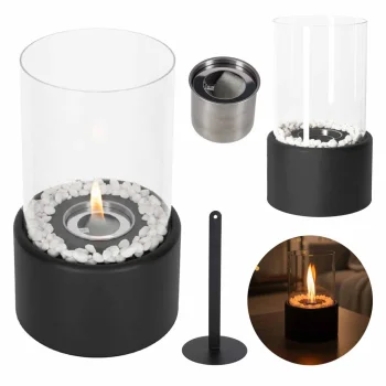 Freestanding Tabletop Bioethanol Fireplace with Tempered Glass, Black