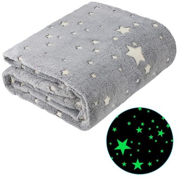 Soft Glow in the Dark Throw Blanket with Stars 150x200 cm, Grey