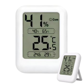 Digital Thermometer and Hygrometer with LCD Display, White