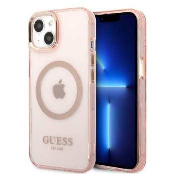 Apple iPhone 13 6.1'' Guess Gold Outline Translucent MagSafe Case Cover, Pink | Telefona Maciņš Vāks Apvalks Bampers