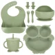 Silicone Baby Feeding Set Owl, 8 Pieces, Green