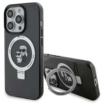 Karl Lagerfeld iPhone 15 Pro Case Ring Stand Karl & Choupette MagSafe, Black