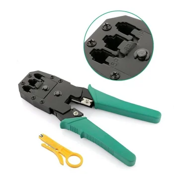 Crimping Tool for RJ45, RJ12, RJ11 Plugs with Cutter and Wire Stripper