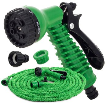 Expandable Garden Hose with 7-Function Spray Nozzle 10-30m, Green