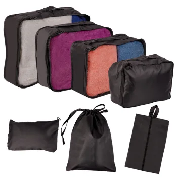 Travel suitcase organizer set 7 pcs waterproof clothing storage bags shoe pouch black