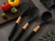 Black Silicone Kitchen Utensils Set with Stand, 6 Pieces