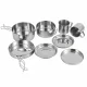 Tourist Cookware Set, Stainless Steel, 8 Pieces, Silver