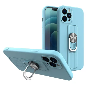Silikoninis dėklas iPhone 13 Pro su žiedu ir stovu Ring Case, šviesiai mėlynas