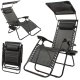Garden Beach Deck Chair Folding Sunbed with Canopy and Cup Holder