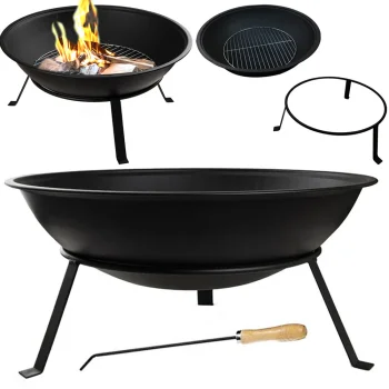 Large Metal Garden Fire Pit with Stand and Poker 55cm