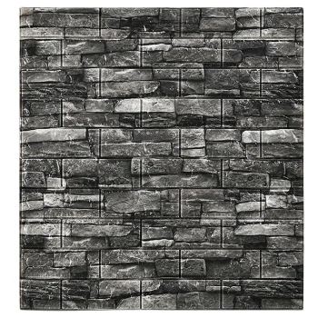 Self-Adhesive 3D Wall Panel, Grey Brick Design, 70x77 cm