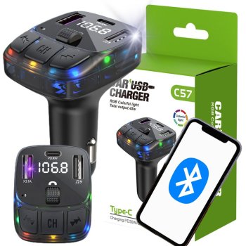 Automašīnas fm mp3/wma raidītājs 2xUSB + USB c bluetooth 5.3 LED qc 3.0 | Car transmitter