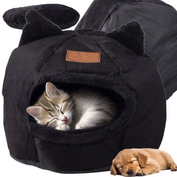 Soft Pet House for Small Dogs and Cats, Cozy Cave Bed, Black