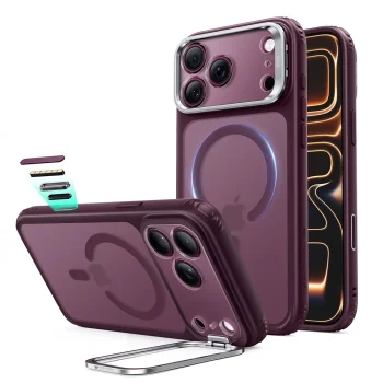 ESR Classic Hybrid Kickstand MagSafe Case for iPhone 18 Pro Max / 17 Pro Max, Frosted Deep Burgundy