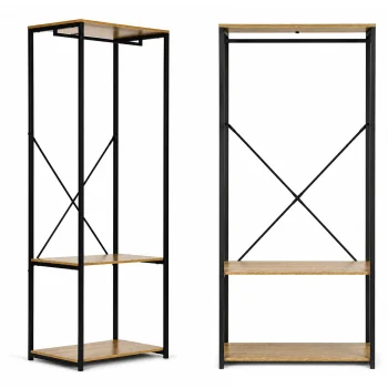 ModernHome Freestanding Clothes Rack with Shelves, Light Oak