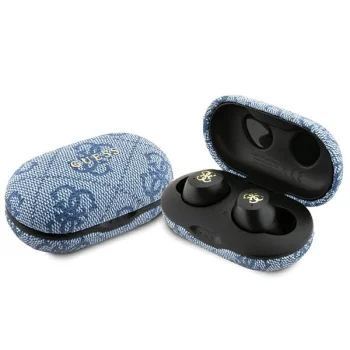 Guess 4G Metal Logo TWS Wireless Earbuds with ENC and Charging Case, Blue