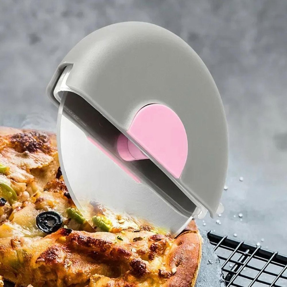 Round Pizza and Dough Cutter with Cover (8.5 cm, Stainless Steel) (6)