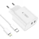 Tech-Protect C35W 2x USB-C PD 35W Wall Charger with USB-C - Lightning Cable - White