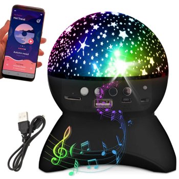 LED Star Projector Night Light with Bluetooth Speaker and USB, Black