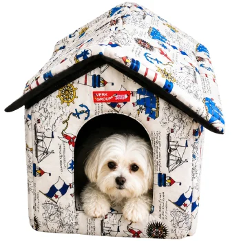 Foldable Dog and Cat House XL, Soft Pet Bed Cabin, White