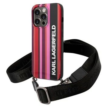 Karl Lagerfeld Color Stripes Strap Case for iPhone 14 Pro, Pink