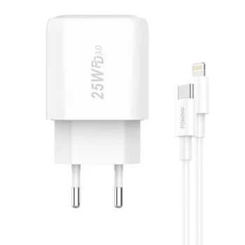 Foneng EU40 25W Wall Charger with USB-C to Lightning Cable, White