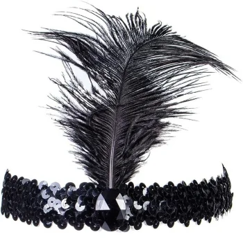 Headband with feather and sequins, black
