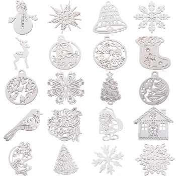 Wooden Christmas Tree Ornaments, Decorations, 20 Pcs, White