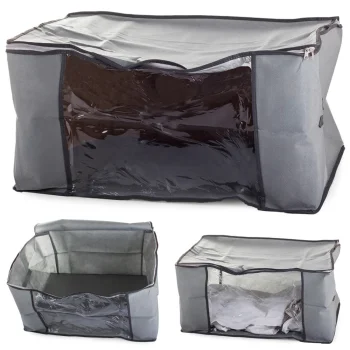 Large Clothes Storage Bag Organizer for Bedding Comforters 60x45x30cm, Gray