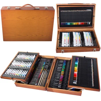 Art Set in Wooden Suitcase 174 Pieces, Dark Brown